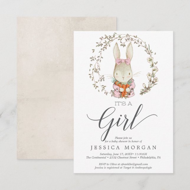 Vintage Rabbit Baby Shower Invitation Card (Front/Back)