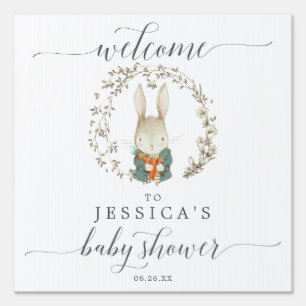 Vintage Rabbit Baby Shower Welcome Sign and Favors