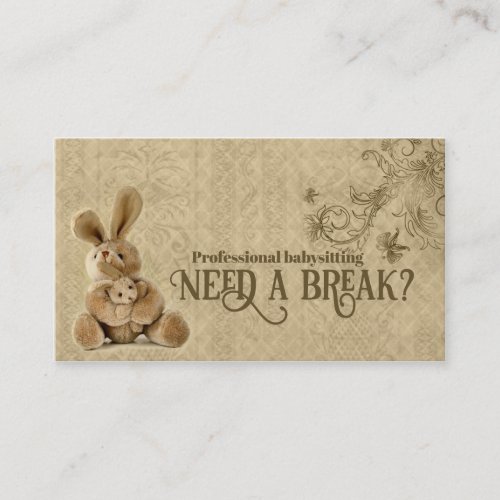Vintage Rabbit Babysitting &amp; Childcare Card Business Card
