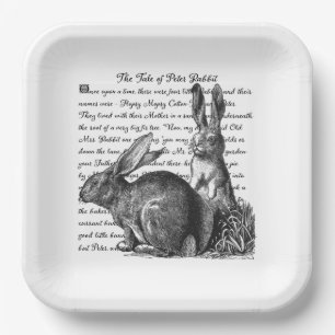 Vintage Rabbit Black & Cream Nursery Canvas Print Paper Plates