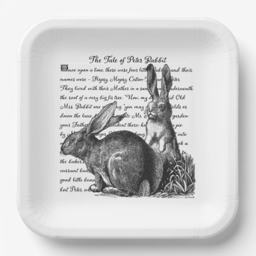 Vintage Rabbit Black  Cream Nursery Canvas Print Paper Plates