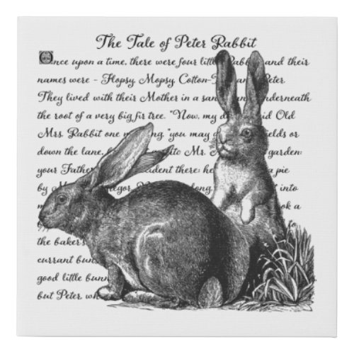 Vintage Rabbit Black  Cream Nursery Faux Canvas Print