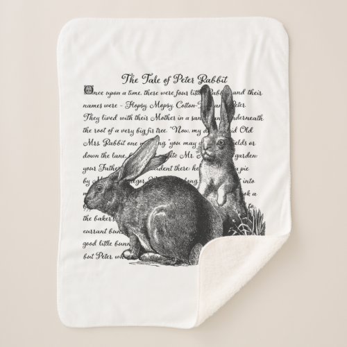 Vintage Rabbit Black  Cream Nursery Sherpa Blanket