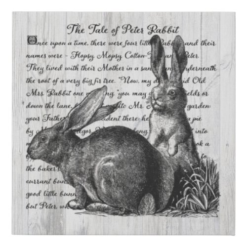 Vintage Rabbit Black  White Nursery Faux Canvas Print