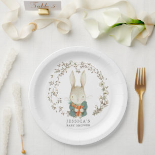 Vintage Rabbit Botanical Baby Shower Decor Paper Plates