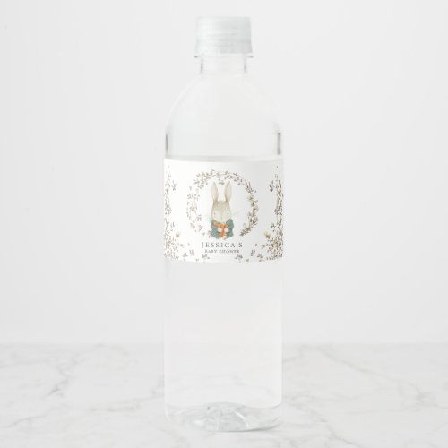 Vintage Rabbit Botanical Baby Shower Decor Water Bottle Label