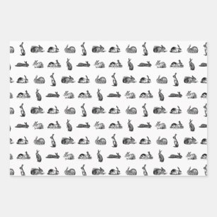 Vintage Rabbit Bunnies Art CUSTOM BACKGROUND COLOR Wrapping Paper Sheets