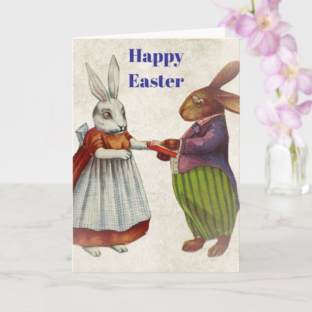 Vintage Rabbit Couple in Victorian Clothing Card (Orchid)