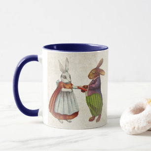 Vintage Rabbit Couple in Victorian Clothing Mug