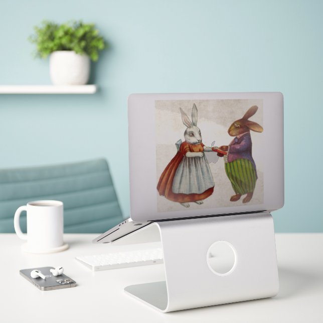 Vintage Rabbit Couple in Victorian Clothing Sticker (Laptop On Desk)