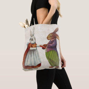 Vintage Rabbit Couple in Victorian Clothing Tote Bag