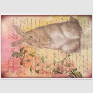 Vintage Rabbit Cursive Script Decoupage Tissue Paper