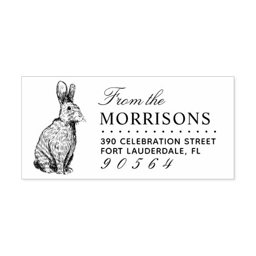 Vintage Rabbit Drawing Family Name Return Address Rubber Stamp