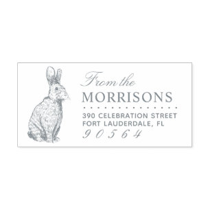 Vintage Rabbit Drawing Family Name Return Address Self-inking Stamp