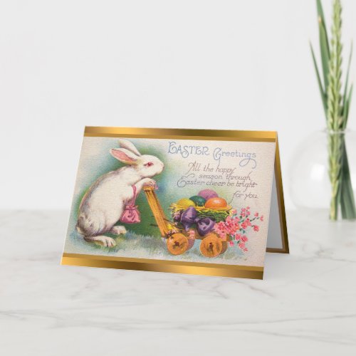 Vintage Rabbit Easter Eggs Holiday Folded Cards