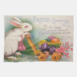 Vintage Rabbit Easter Eggs Holiday Kitchen Towel