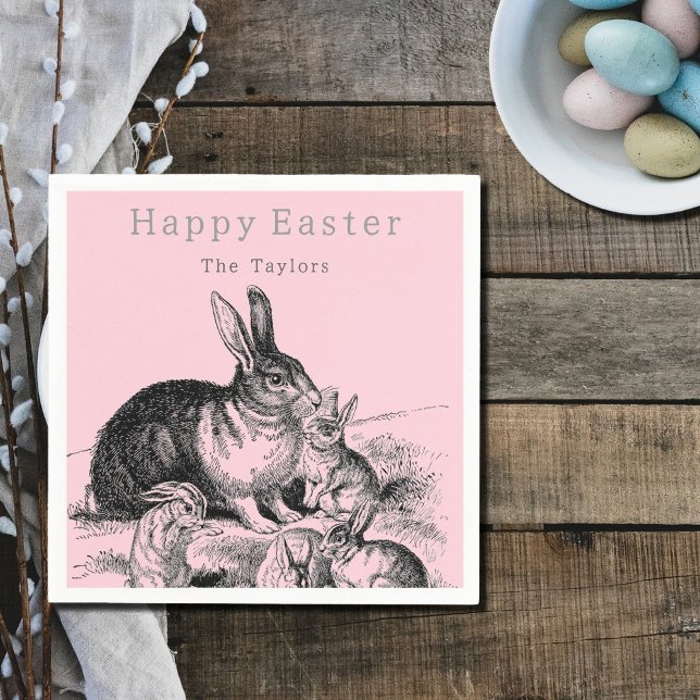 Vintage rabbit family - Happy Easter Napkins (Creator Uploaded)