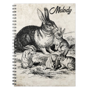 Vintage Rabbit Family Illustration, Baby Bunnies Notebook