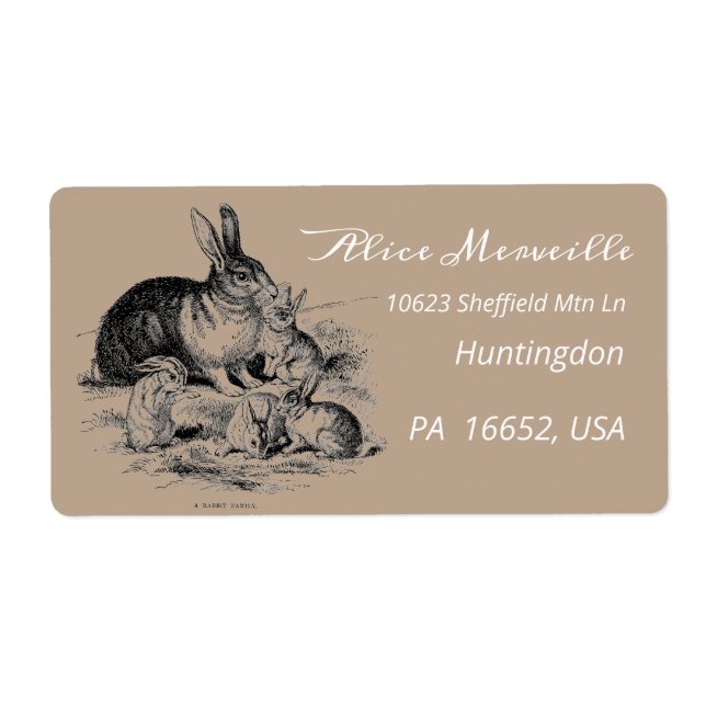 Vintage rabbit family - personalized label (Front)