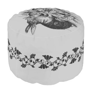 Vintage Rabbit Family Silhouette Round Pouf