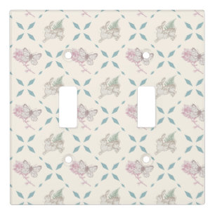Vintage Rabbit, Fern, Butterfly and Flower Pattern Light Switch Cover