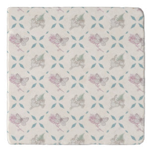Vintage Rabbit, Fern, Butterfly and Flower Pattern Trivet