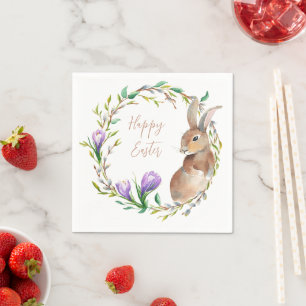 Vintage Rabbit Floral Wreath Flower Easter Bunny Napkins