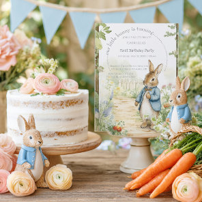 Vintage Rabbit Garden 1st Birthday Invitation