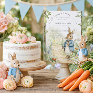 Vintage Rabbit Garden 1st Birthday Invitation