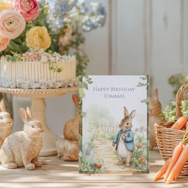 Vintage Rabbit Garden Happy Birthday Holiday Card (Creator Uploaded)