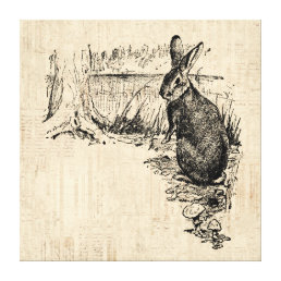 Vintage Rabbit Illustrated Bunny Art Canvas Print