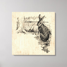 Vintage Rabbit Illustrated Bunny Art Canvas Print