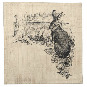 Vintage Rabbit Illustrated Bunny Art Cloth Napkin