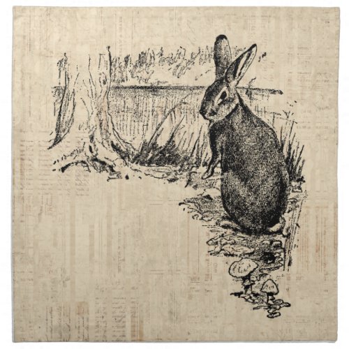 Vintage Rabbit Illustrated Bunny Art Cloth Napkin