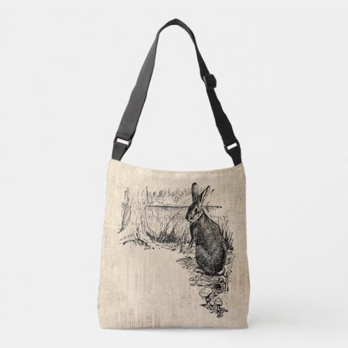 Vintage Rabbit Illustrated Bunny Art Crossbody Bag