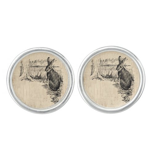 Vintage Rabbit Illustrated Bunny Art Cufflinks