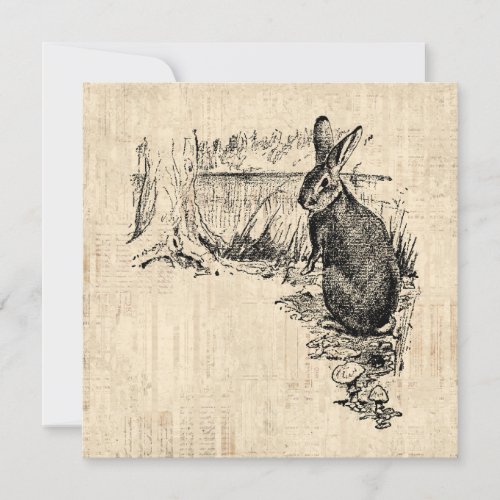 Vintage Rabbit Illustrated Bunny Art Invitation