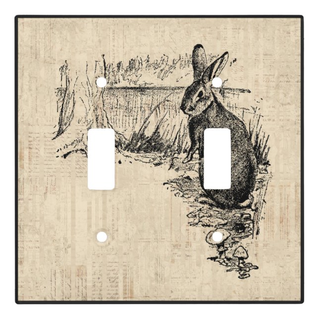 Vintage Rabbit Illustrated Bunny Art Light Switch Cover (Front)