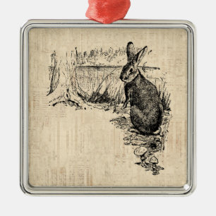 Vintage Rabbit Illustrated Bunny Art Metal Ornament