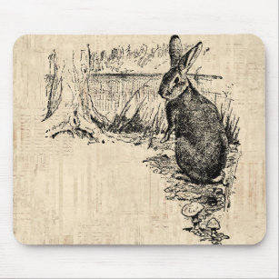 Vintage Rabbit Illustrated Bunny Art Mouse Pad