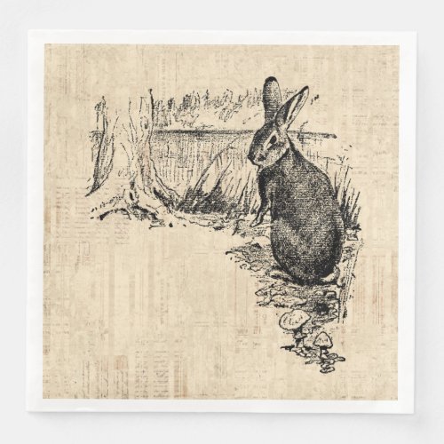 Vintage Rabbit Illustrated Bunny Art Paper Dinner Napkins