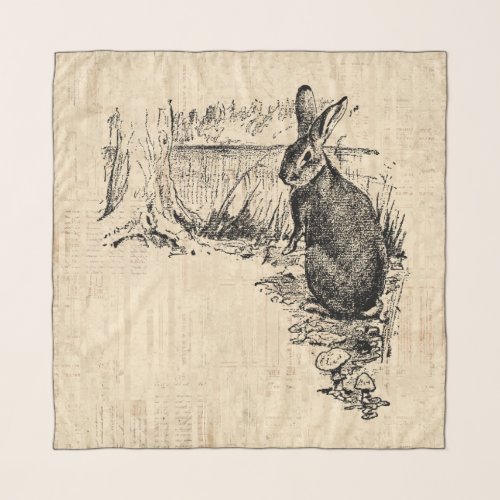 Vintage Rabbit Illustrated Bunny Art Scarf