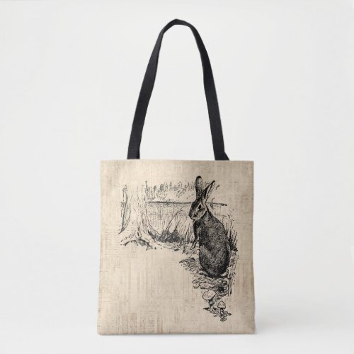 Vintage Rabbit Illustrated Bunny Art Tote Bag