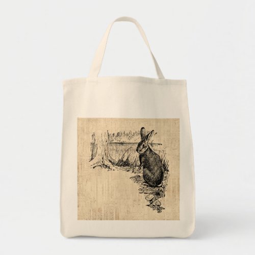 Vintage Rabbit Illustrated Bunny Art Tote Bag