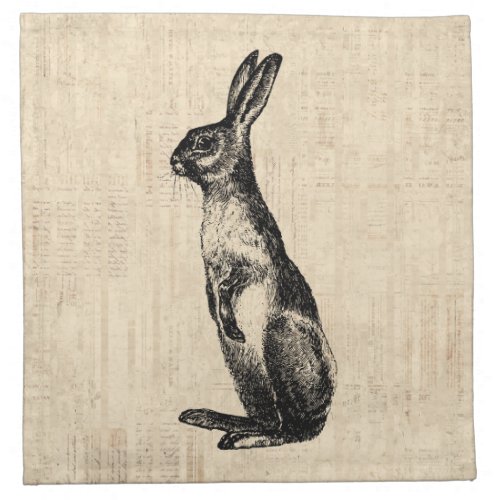 Vintage Rabbit Illustration Old Fashioned Bunny Cloth Napkin