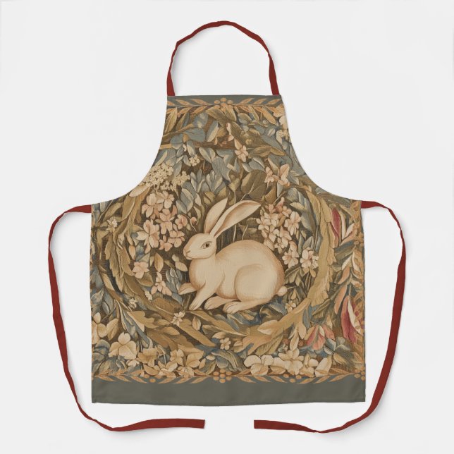 Vintage Rabbit in a Medieval Tapestry Style Apron (Front)
