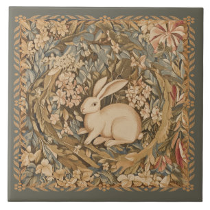 Vintage Rabbit in a Medieval Tapestry Style Ceramic Tile