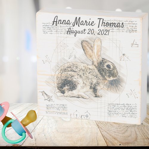 Vintage Rabbit Journal Birth Announcement Wooden Box Sign