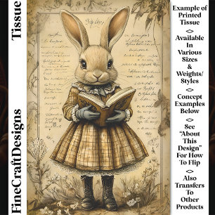 Vintage Rabbit & Open Book Reading CT7 Decoupage Tissue Paper