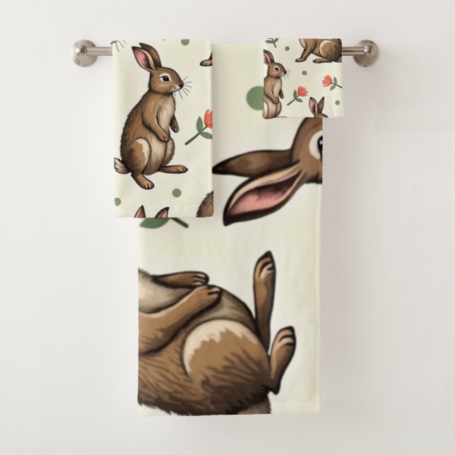 Vintage rabbit pattern  bath towel set (Insitu)